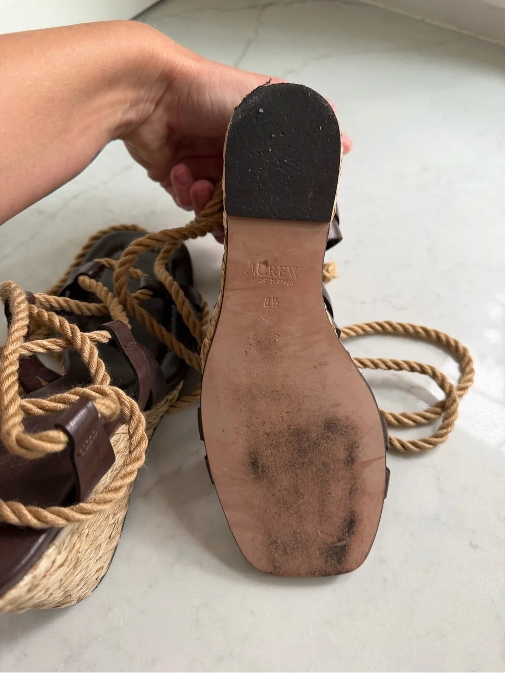 J.Crew Rope Lace-Up Wedge Sandals in Brown and Natural Like-New 8H